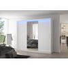 Posuvná skříň se zrcadlem a LED osvětlením DENIS - Bílá - šířka 250cm