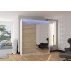 Posuvná skříň se zrcadlem a LED osvětlením CARO - Bílá / Dub Sonoma - šířka 180cm