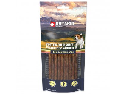 ONTARIO Protein žvýkací pamlsek točené tyčinky s hovězím 10 ks 12,7 cm