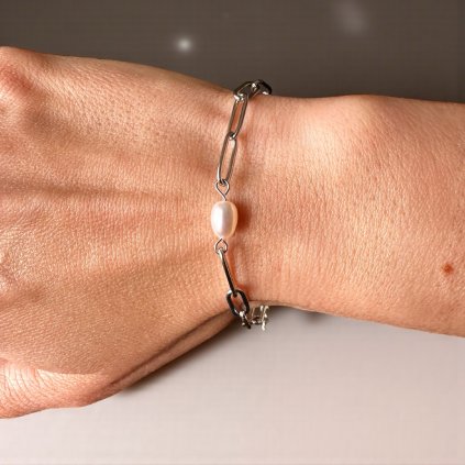Náramek Paperclip Rice Pearl