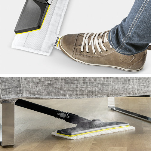  Parný čistič SC 4 EasyFix Premium: Súprava na čistenie podlahy EasyFix s flexibilným kĺbom na podlahovej hubici a pohodlným suchým zipsom na upevnenie utierky na podlahu