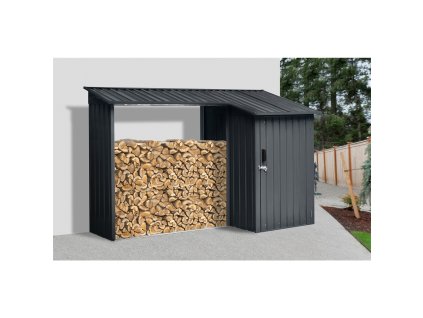 přístřešek na dřevo s kůlnou 2,7 x 1,6 m s pultovou střechou antracit Riwall PRO RMWS 3x9 Anthracite