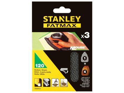 Mriežka brúsna Mouse (žehličkový tvar) P120, suchý zips, 3ks FATMAX STA39127