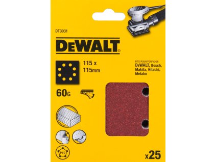 Papier brúsny 115x115mm P60 dierovaný suchý zips 25ks D26441/DWE6411 DEWALT DT3031