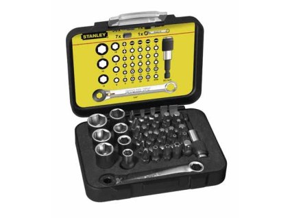 Sada bitov a hlavíc s račňovým kľúčom 39-dielna STANLEY 1-13-907