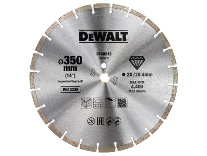 Kotúč rezný diamantový segmentovaný 350x25.4 (20 mm řezný pruh) DEWALT DT40213