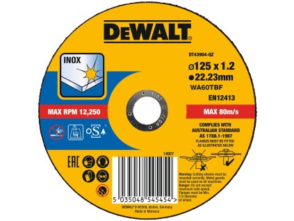 Kotúč rezný na nerez 125x1,2mm Typ1 (25ks/bal.) DEWALT DT43904