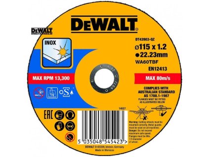 Kotúč rezný na nerez 115x1,2mm Typ1 (25ks/bal.) DEWALT DT43903