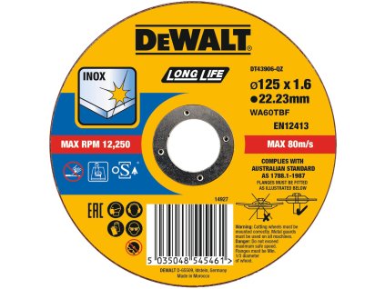 Kotúč rezný na nerez 125x1,6mm Typ1 (25ks/bal.) DEWALT DT43906