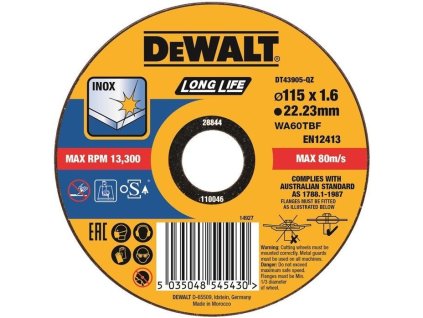 Kotúč rezný na nerez 115x1,6mm Typ1 (25ks/bal.) DEWALT DT43905
