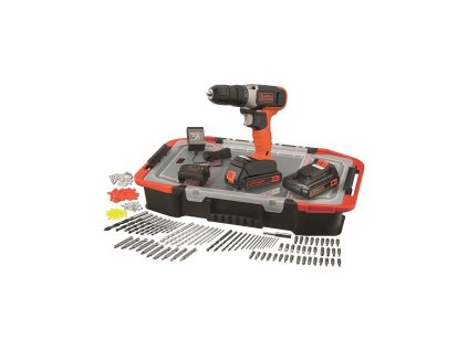 Skrutkovač 18V 2 x 1,5 Ah, organizer + kit 160 Black and Decker BCD001BAST