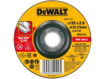 Kotúč rezný na kov vypuklý 125x3,0mm Typ27 (25ks/bal) DEWALT DT43911