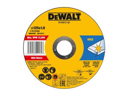 Kotuč rezný EXTREME na nerez 125x1x22,23 mm Typ1 (10 ks v plechovke) DEWALT DT43972
