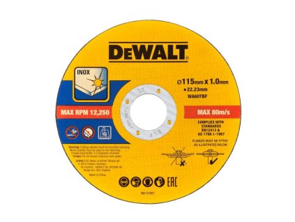 Kotúč rezný na nerez 115x1,0mm (v plastovej dóze 50ks) DEWALT DT20597