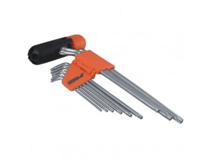 Sada TORX kľúčov CrV T10-T50, 9 ks, extra dlhé, v plastovom držiaku