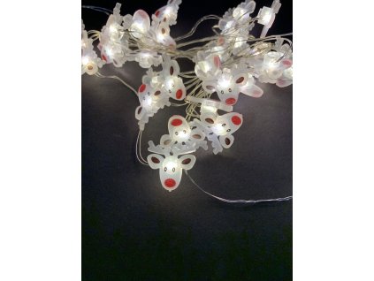 Vnitřní vánoční mini řetez -ve tvaru sobí hlavička až 40 led na baterie (Osvětlení Studená bílá 2m - 20 led diod)