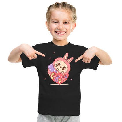 tricko detske labubu ruzove srdce napis