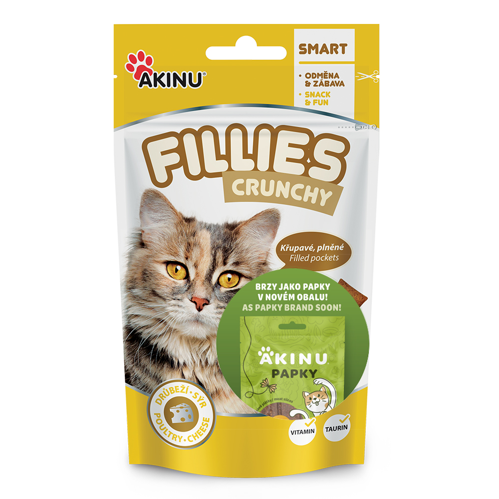 Akinu FILLIES Drůbeží se sýrem plněné kapsičky pamlsek pro kočky 50 g