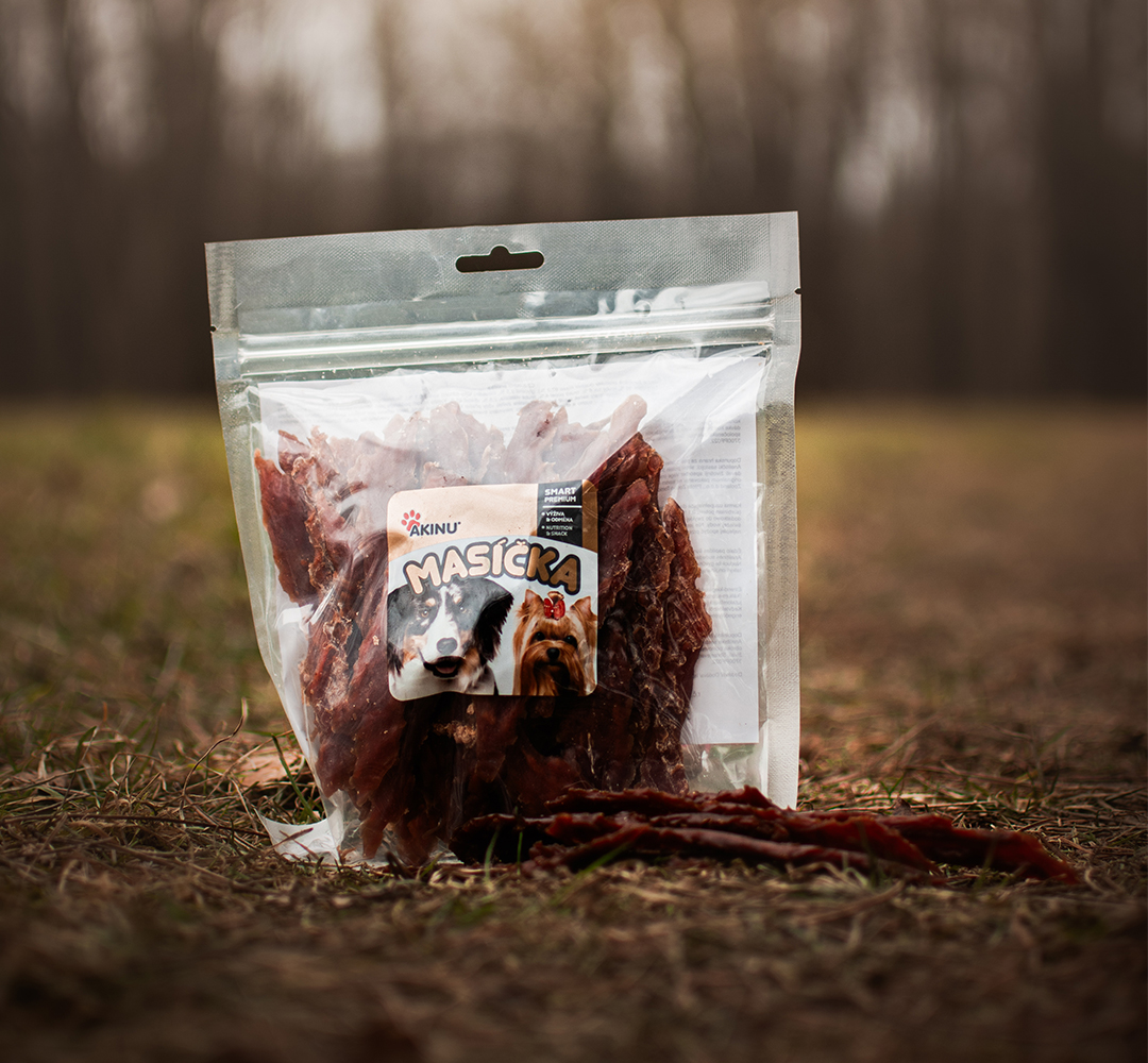 Akinu Masíčka hovězí stripsy pro psy 300 g Obrázek