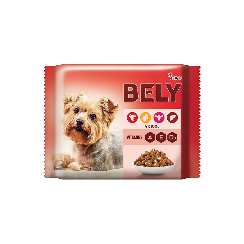 Bely Kapsičky pro psy ve šťávě mix (hovězí, kuřecí, telecí, játra) 4x 100 g