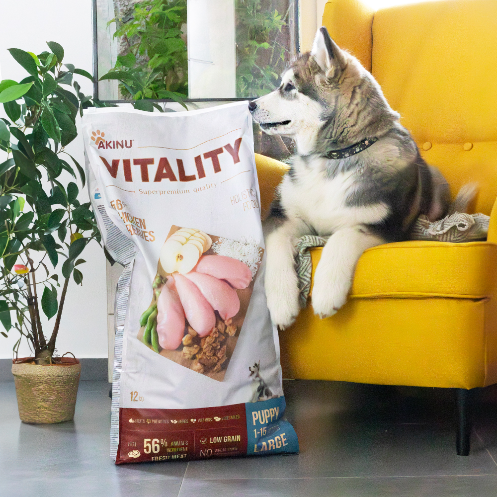 Akinu VITALITY dog puppy large chicken & greaves 12kg Obrázek