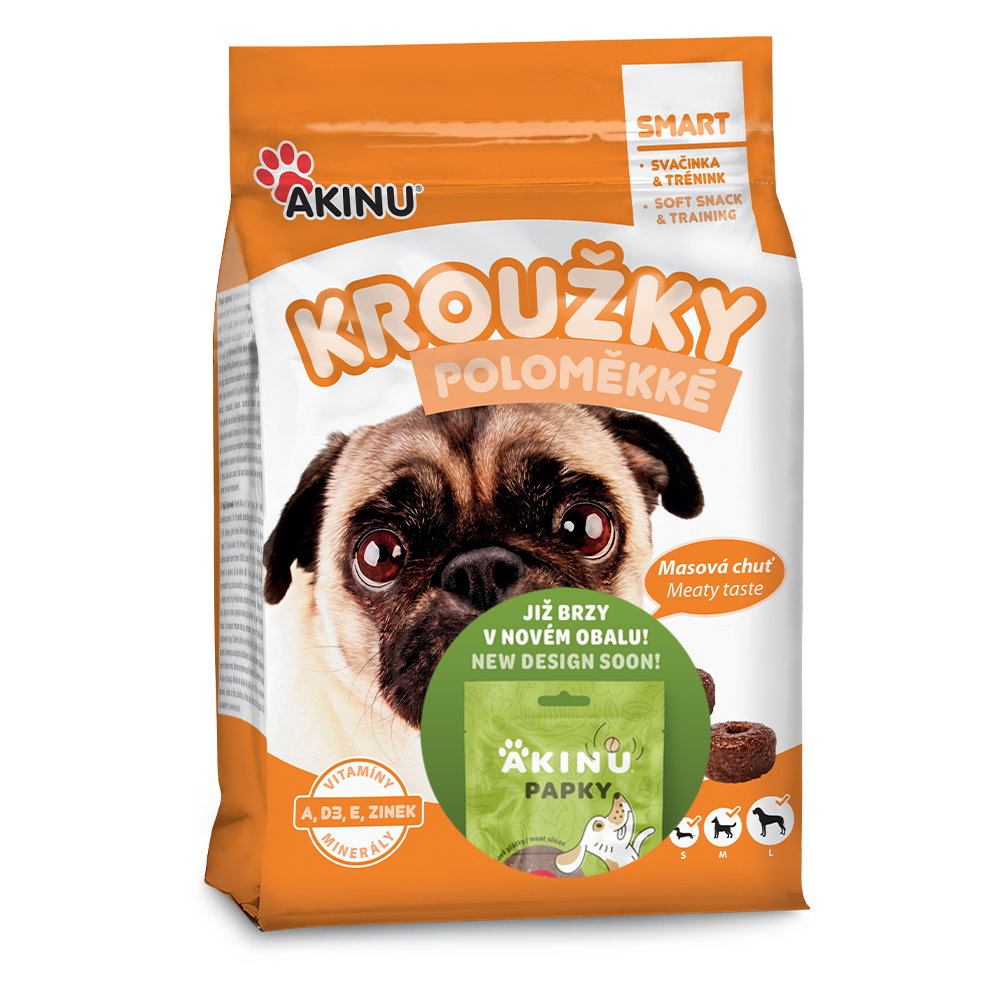 Akinu Poloměkké kroužky pamlsek pro psy 500 g