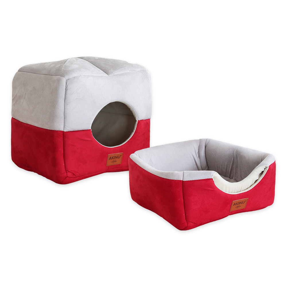 Akinu pelech a kukaň 2v1 35x35x35cm šedočervená
