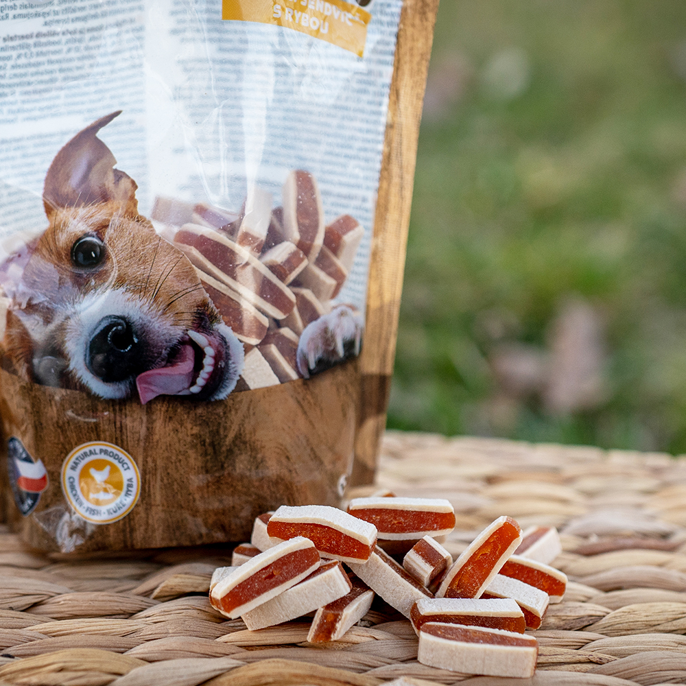 Akinu Flákota kuřecí sendvič s rybou pro psy 100 g Obrázek