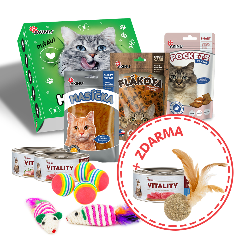 Akinu HAPPY BOX Pamlsky, krmivo a hračky pro kočky