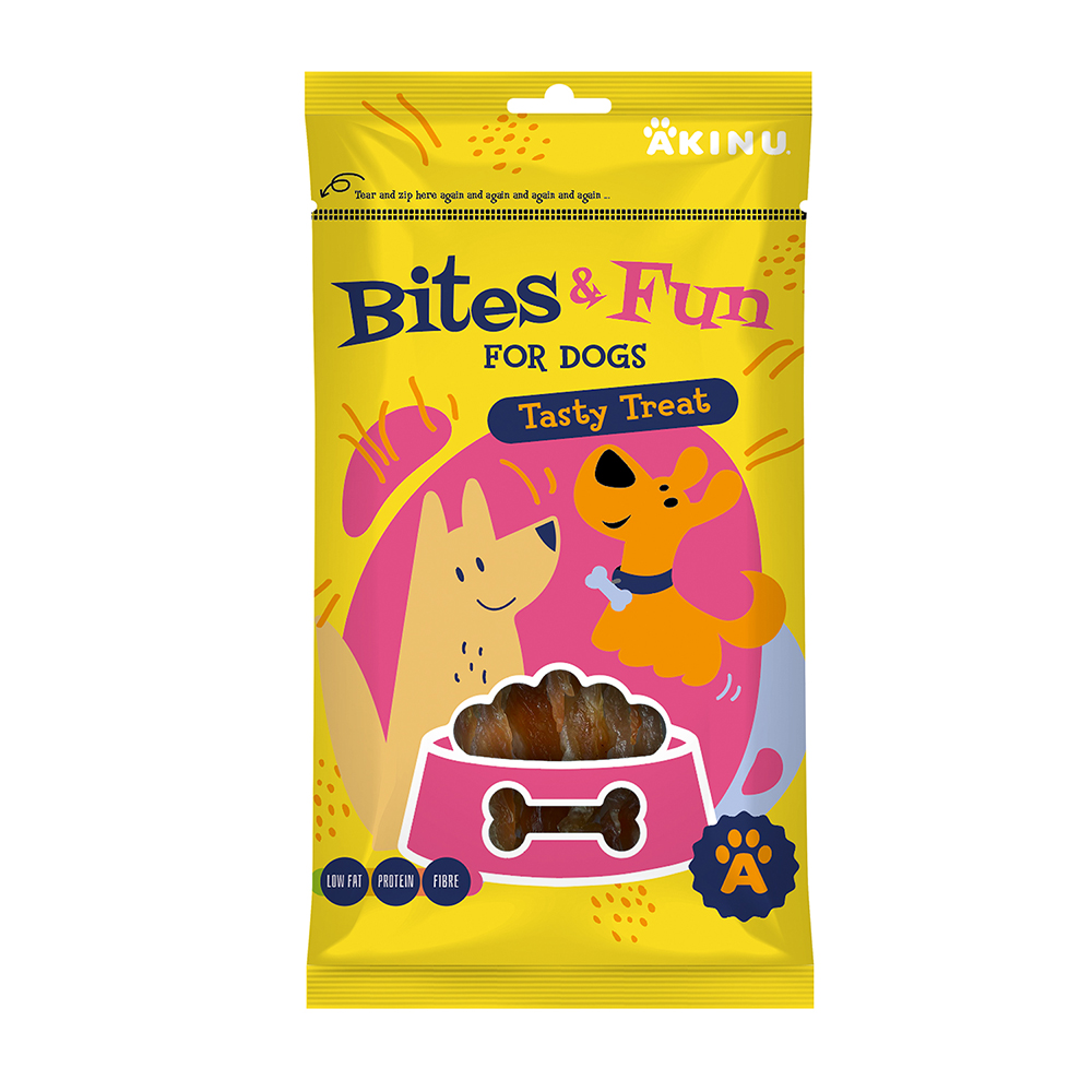 Akinu BITES & FUN Kuřecí kousky pamlsek pro psy 85 g