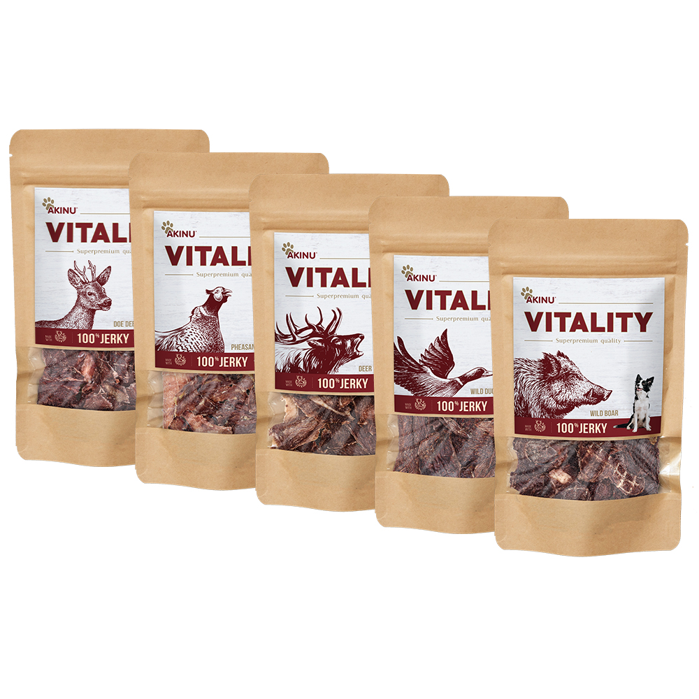 Akinu VITALITY Jerky MIX pamlsků pro psy 5 x 50 g