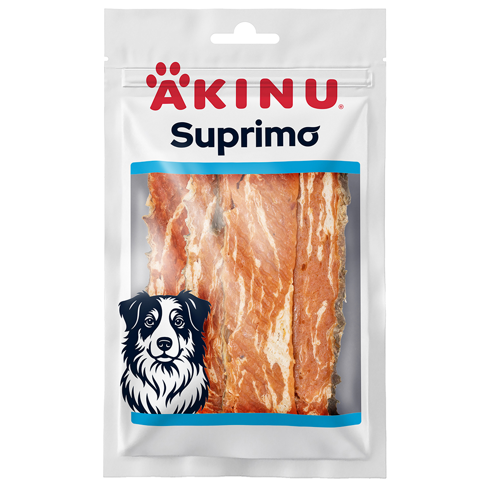 Akinu SUPRIMO Losos s kůží plátky pamlsek pro psy mramorované 75 g