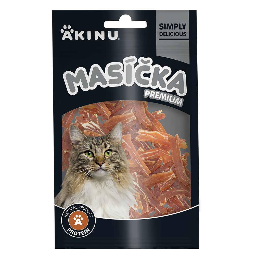 Akinu MASÍČKA PREMIUM Kachní plátky pro kočky mramorované 50 g