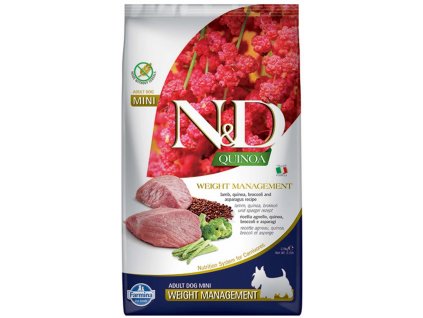 Farmina N&D dog QUINOA (GF) adult mini, weight managment, lamb