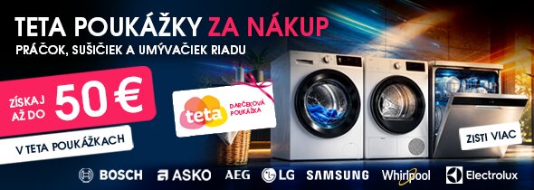 Za nákup pračky ,sušičky bielizne alebo umývačky riadu získaj až 50€ na nákup v drogérií Teta