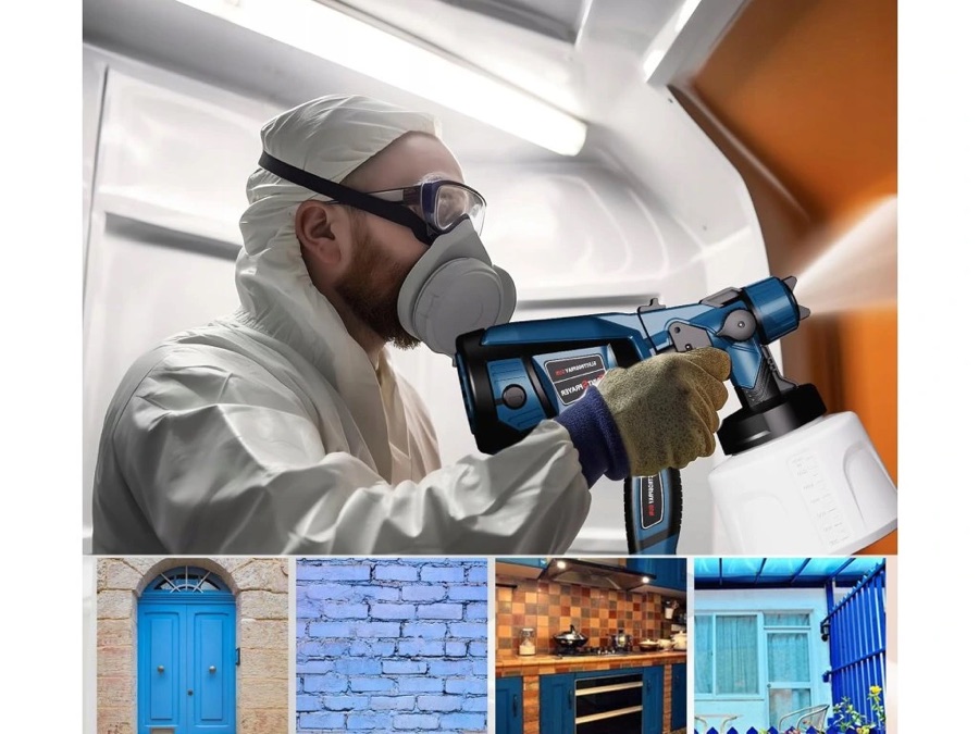 Aku stříkací pistole při práci