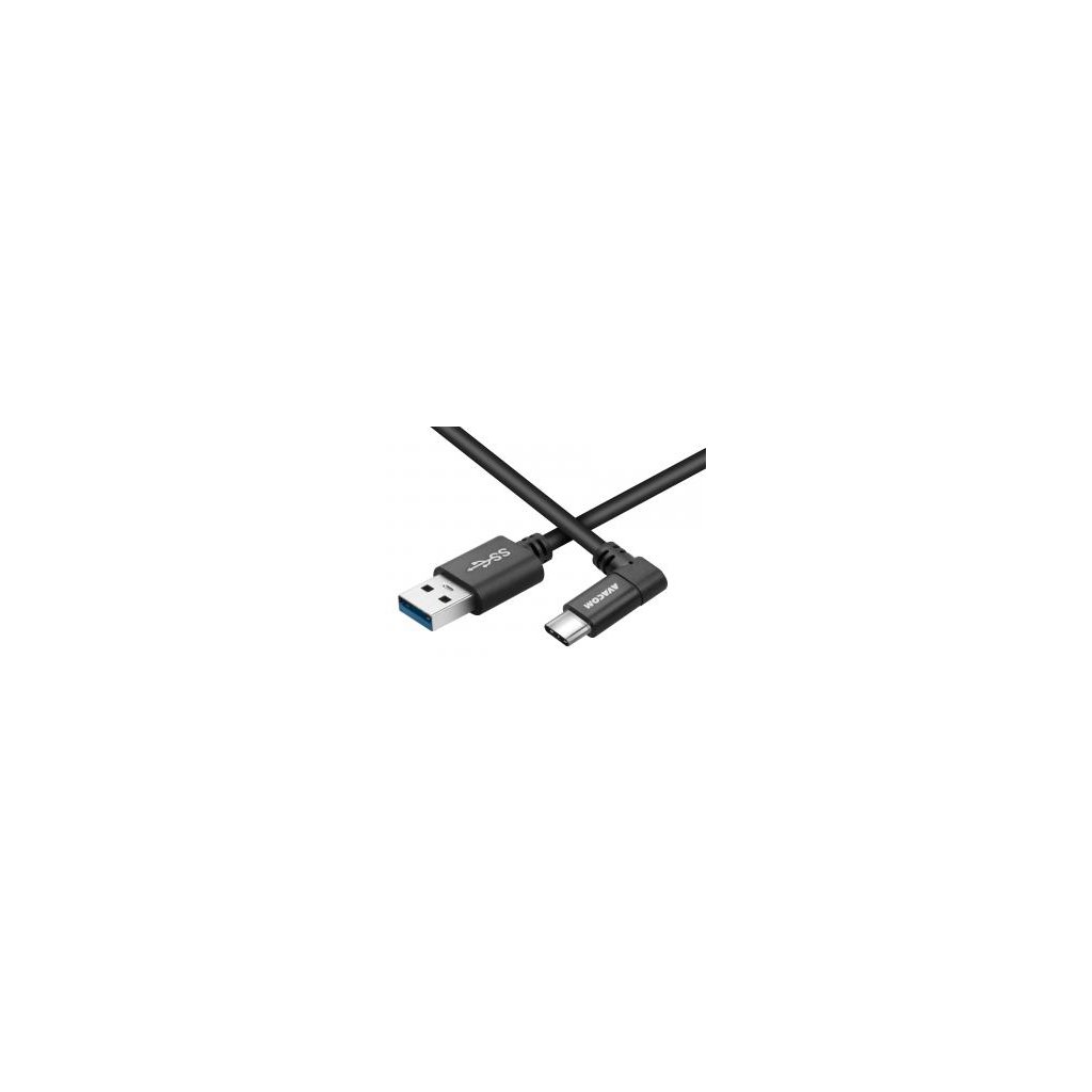 Datový a nabíjecí kabel USB - USB Type-C, 100cm, konektor v úhlu 90°, černý