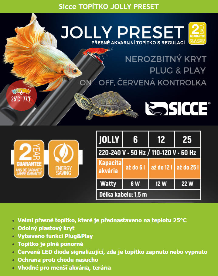 SICCE Topítko Jolly Preset 25W, pro akvária do 25 l