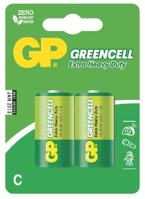 Baterie zinkochloridová GP Greencell C, R14 (2ks)