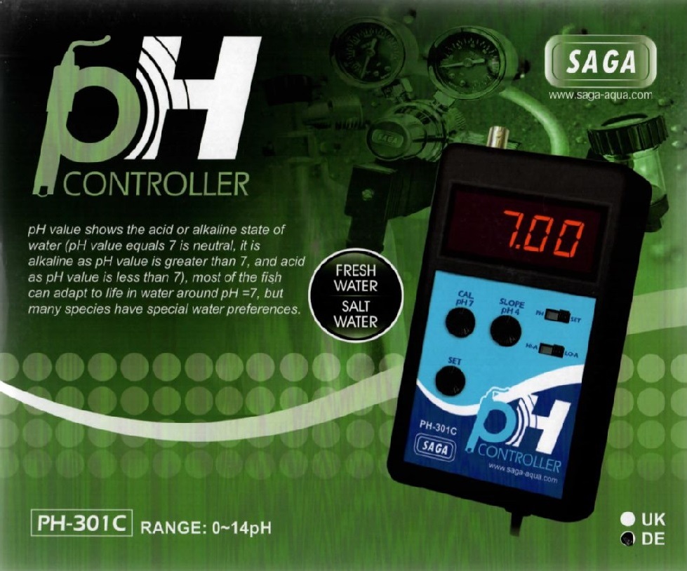 Saga pH controller + elektroda + pufry