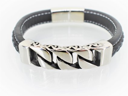 Pánský kožený náramek Lebka – chirurgická ocel 316L a černá kůže, magnetické zapínání