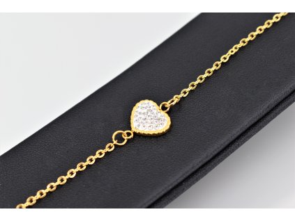 Dámský náramek z chirurgické oceli s pozlaceným srdcem a třpytivými zirkoniemi – šperk plný elegance a symboliky.