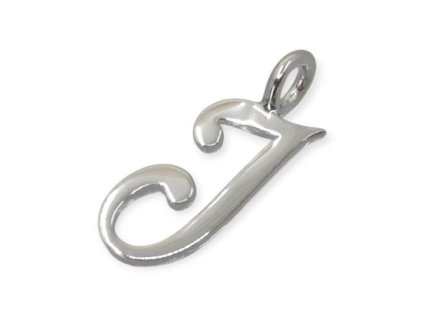 Stříbrný přívěsek písmeno J z rhodiovaného stříbra 925/1000 na bílém pozadí