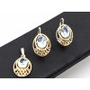 Zlacená stříbrná sada Gold Modrá (Ag 925) – náušnice a přívěsek s oválným modrým zirkonem v elegantním designu.