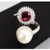 Stříbrný dámský prsten s perlou, rubínem a zirkony – Perla Rubín 2660