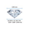 Technický obrázek přírodního diamantu 0,238 ct (G, SI) v briliantovém brusu Round Brilliant, se zvýrazněnými rozměry 3,90 × 3,88 × 2,46 mm. Ideální pro přesnou představu o velikosti a proporcích kamene.