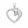 Stříbrný přívěsek jednorožec v srdci s bílými zirkony, rhodiované stříbro 925, elegantní šperk pro ženy a dívky