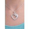 Stříbrný přívěsek jednorožec v srdci s bílými zirkony na dětském krku, rhodiované stříbro 925/1000