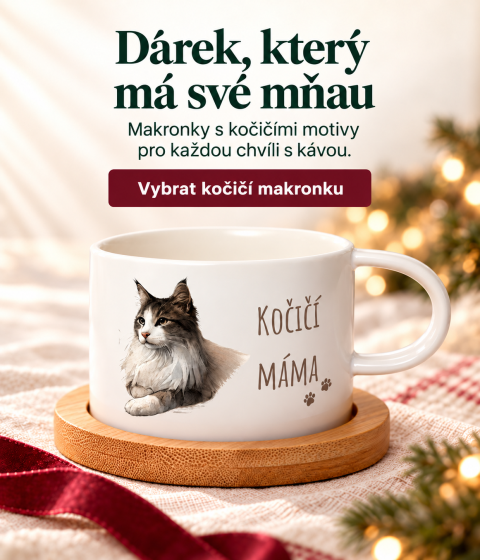 Kočičí makronky – hrnek Kočičí máma s bambusovým podšálkem