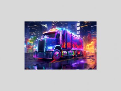 Neonový kamion v městské noci